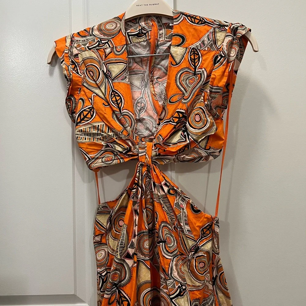 A.L.C. Orange Alexandria Printed Cut Out Midi-Dress Size 4 US $550_4